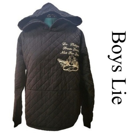 Boys Lie Other - BOYS LIE Quilted Embroidered Cherub Hoodie Black Cotton Polyester Fill OS